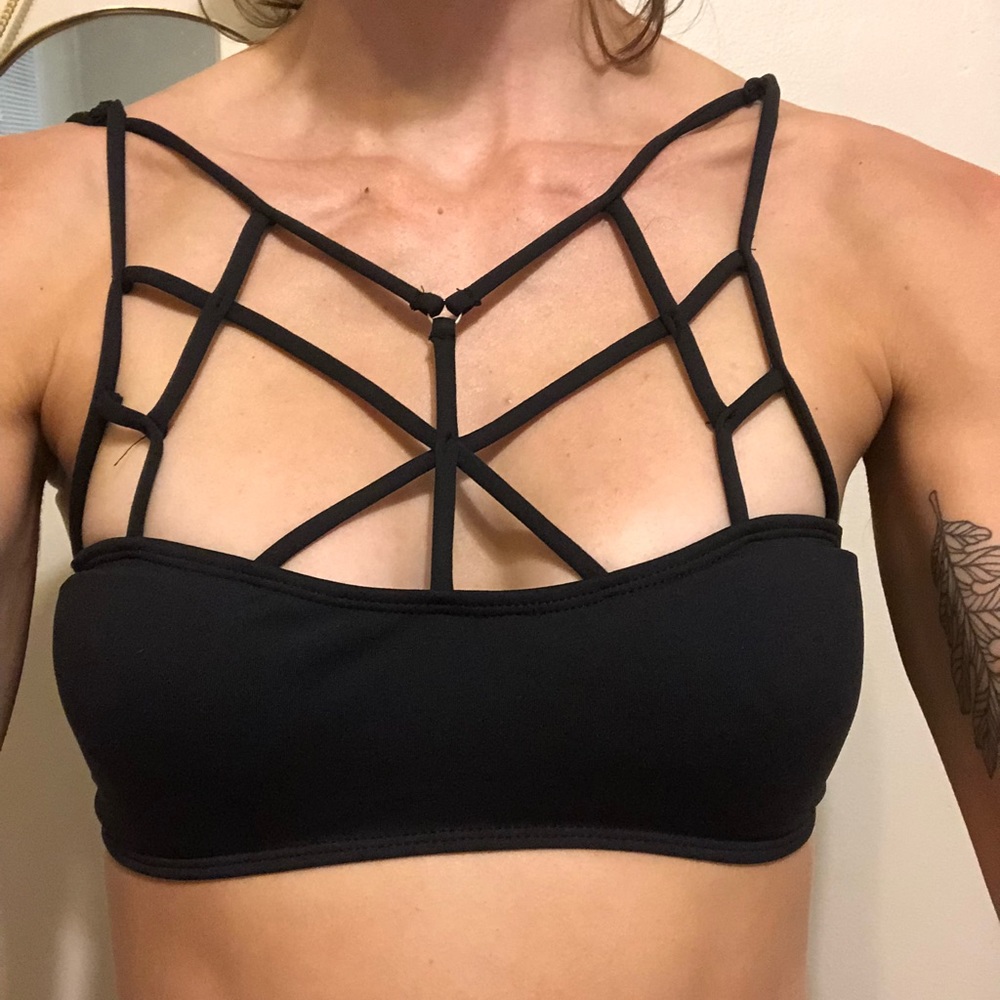 NWOT black strappy swim top